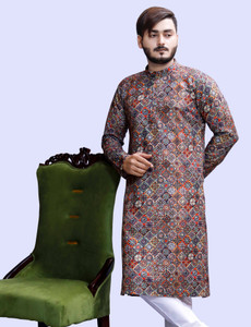 Tibra Collection Men Floral Print Flared Kurta