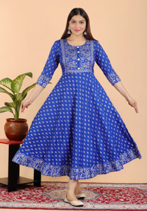 Hand Block Print Women Printed Anarkali Kurta