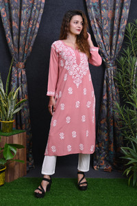 Gulmohar Chikan Art Women Embroidered Straight Kurta