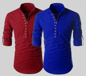 DEEMOON Men Solid Straight Kurta