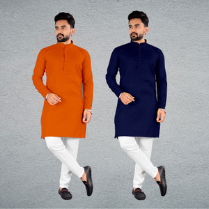 FRELURO Men Solid Straight Kurta