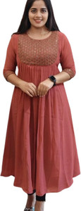GiftedWomen Women Embellished, Solid A-line Kurta