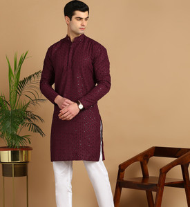 FUBAR Men Chikan Embroidery Straight Kurta