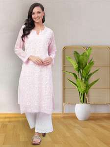 ADA Women Chikan Embroidery, Embroidered, Paisley Straight Kurta