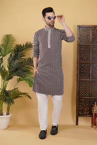 ADHIRAJAN Men Chikan Embroidery Straight Kurta