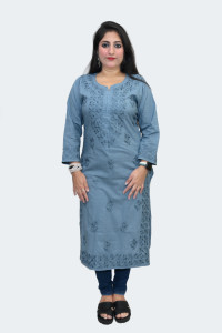 Narayani Collections Women Chikan Embroidery Straight Kurta