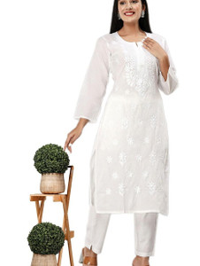 pesas Women Chikan Embroidery, Embroidered Straight Kurta