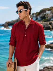 Majestic Men Red Straight Kurta - Image 5