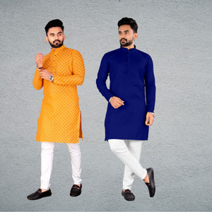 FRELURO Men Solid Straight Kurta