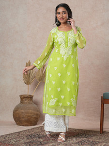 ADA Women Chikan Embroidery, Embroidered Straight Kurta