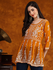 Youthnic Women Chikan Embroidery Flared Kurta