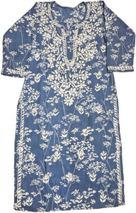 Malti chikankari Women Chikan Embroidery, Floral Print Straight Kurta