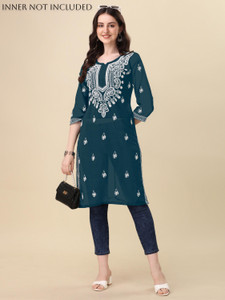 Fashtown Women Chikan Embroidery A-line Kurta