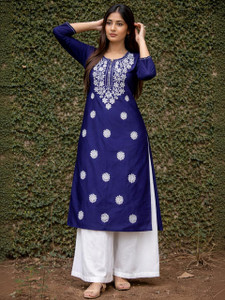 RIWAYAT CHIKANKARI Women Chikan Embroidery Straight Kurta