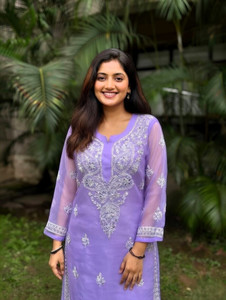 Lucknowi Chikankari Women Embroidered, Chikan Embroidery, Embellished, Floral Print A-line Kurta