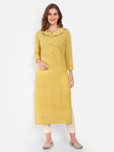 4U Fashion Women Chikan Embroidery Straight Kurta