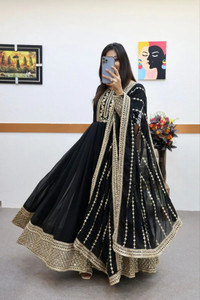 Pushti Creation Embroidered Anarkali Kurta, Bottom & Dupatta Set