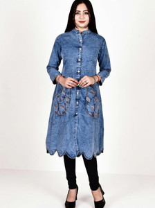 DENIM KURTIES Women Embroidered A-line Kurta