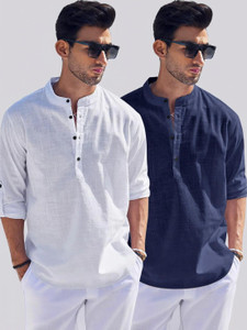 ZARTHA Men's 2-Pack Solid Cotton Blend Straight Kurta - Image 1