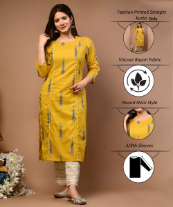 Rimeline Fashion Women Floral Print Straight Kurta