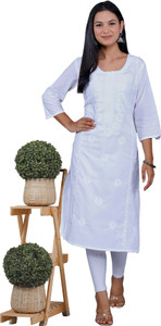 Lakhnavi Fabrics Women Embroidered, Chikan Embroidery Straight Kurta