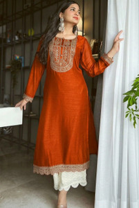 RARE THREAD Women Embroidered A-line Kurta