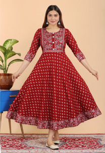 Hand Block Print Women Printed Anarkali Kurta