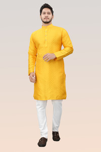 BAGHADBILLO Men Self Design Straight Kurta