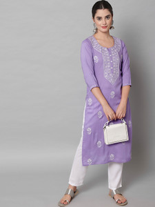 ANGITA Women Chikan Embroidery A-line Kurta