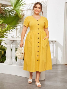 Siddiqa Creation Women A-line Yellow Midi/Calf Length Dress