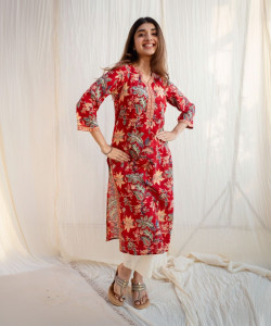 SANGOURI Women Floral Print Straight Kurta