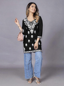 Bncollectionl Women Chikan Embroidery A-line Kurta