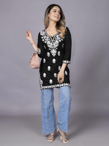 Bncollectionl Women Chikan Embroidery A-line Kurta