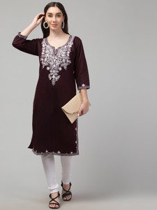 FamBee Women Embroidered Straight Kurta