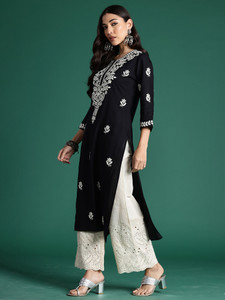 Indo Era Women Embroidered Straight Kurta