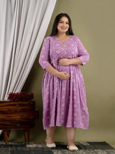 Mialo fashion Women Gown Purple, White Midi/Calf Length Dress