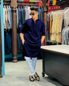 romj Men Chikan Embroidery Straight Kurta