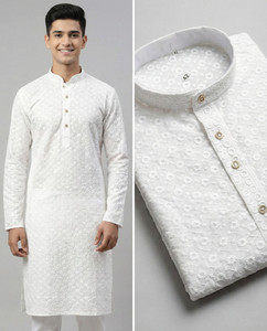 KDENTERPRISE Men Embroidered Straight Kurta
