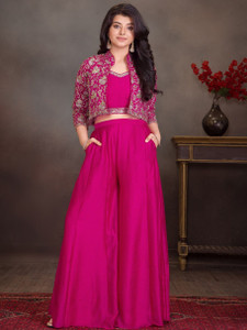 Prutha Fashion Women Crop Top Palazzo Ethnic Jacket Set