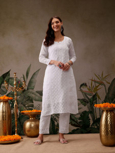 ADA Women Chikan Embroidery Straight Kurta