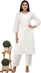 pesas Women Self Design, Chikan Embroidery Straight Kurta