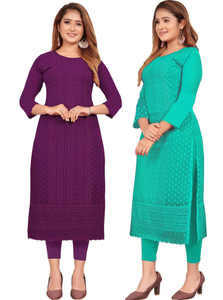 KAYRAAH Women Chikan Embroidery Straight Kurta