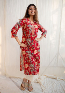 SANGOURI Women Floral Print Straight Kurta