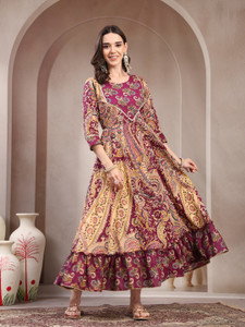 PRISTYLE Women Fit and Flare Purple Maxi/Full Length Dress