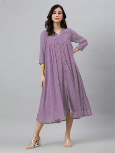 Janasya Women A-line Purple Midi/Calf Length Dress