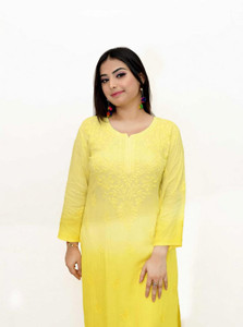 Narayani Collections Women Chikan Embroidery Straight Kurta