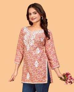DharmHouse Women Chikan Embroidery Straight Kurta