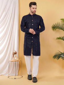 ADHIRAJAN Men Chikan Embroidery Straight Kurta