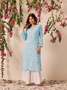 ADA Women Chikan Embroidery, Embroidered Straight Kurta
