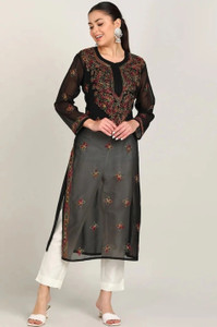 Neelam Chikan Women Chikan Embroidery Straight Kurta